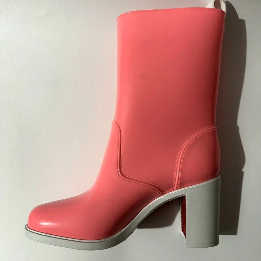 Christian Louboutin Loubirain Waterproof Bootie 70 Rubber Rain Boots 37 7 Pink